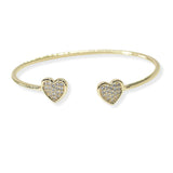 105144, 14K GOLD PLATED, HEART MICRO PAVE CUBIC ZIRCONIA DESIGNER INSPIRED CUFF BRACELET