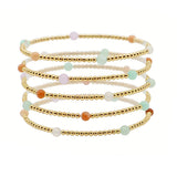 105146, SEMI PRECIOUS STONE BALL BEAD MULTI LAYERED STRETCH BRACELET