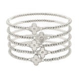 105147, CLOVER ACCENT MULTI LAYERED BEADED STRETCH BRACELET