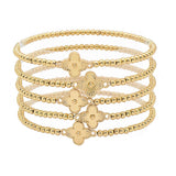 105147, CLOVER ACCENT MULTI LAYERED BEADED STRETCH BRACELET