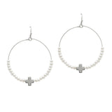 105148, CROSS ACCENT WITH PEARL BEAD ROUND DANGLE EARRING