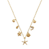105150, SEA LIFE PEARL WITH RHINESTONE MULTI CHARM NECKLACE