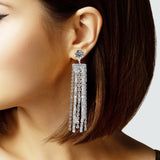 105173, BAGUETTE CUBIC ZIRCONIA ACCENT CRYSTAL RHINESTONE DROP DANGLE EARRING
