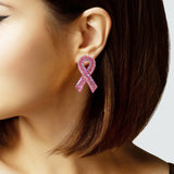 105176, PINK RIBBON CRYSTAL RHINESTONE POST EARRING