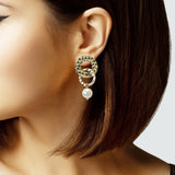 105180, HAMMERED ROUND LINK METAL WITH FRESHWATER PEARL DANGLE EARRING