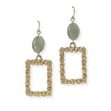 105181, SEMI PRECIOUS STONE ACCENT TEXTURED RECTANGLE DANGLE EARRING