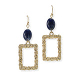 105181, SEMI PRECIOUS STONE ACCENT TEXTURED RECTANGLE DANGLE EARRING