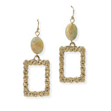 105181, SEMI PRECIOUS STONE ACCENT TEXTURED RECTANGLE DANGLE EARRING
