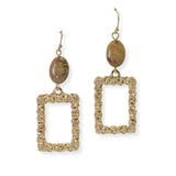 105181, SEMI PRECIOUS STONE ACCENT TEXTURED RECTANGLE DANGLE EARRING