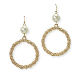 105182, PEARL ACCENT TEXTURED ROUND DANGLE EARRING
