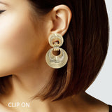 105183, TEXTURED ROUND GEOMETRIC METAL CLIP ON EARRING
