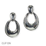 105184, BOLD OVAL GEOMETRIC METAL CLIP ON EARRING