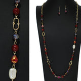 105191, SEMI PRECIOUS STONE WITH FRESHWATER PEARL BEADED LONG NECKLACE