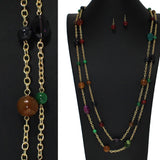 105192, SEMI PRECIOUS STONE BEADED DOUBLE LAYERED LONG NECKLACE