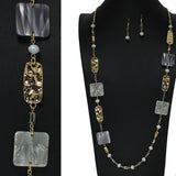 105198, GEOMETRIC CELLULOID ACETATE ACCENT BEADED LONG NECKLACE
