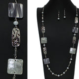 105198, GEOMETRIC CELLULOID ACETATE ACCENT BEADED LONG NECKLACE