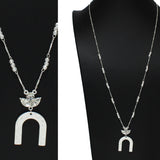 105199, HAMMERED ARCH WITH BEADED LONG PENDANT NECKLACE