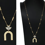 105199, HAMMERED ARCH WITH BEADED LONG PENDANT NECKLACE