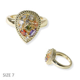 105207, MULTI COLORED STONE WITH 14K GOLD PLATED, TEARDROP MULTI SHAPE CUBIC ZIRCONIA ACCENT DESIGNER INSPIRED RING