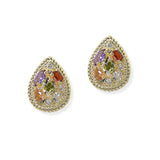 105209, 14K GOLD PLATED, TEARDROP MULTI SHAPE CUBIC ZIRCONIA DESIGNER INSPIRED STUD EARRING