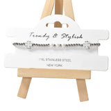 105219, CLOVER WITH PEARL ACCENT STAINLESS STEEL BEADED STRETCH BRACELET