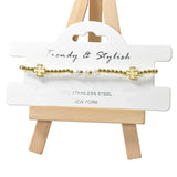 105219, CLOVER WITH PEARL ACCENT STAINLESS STEEL BEADED STRETCH BRACELET