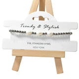 105222, FRESHWATER PEARL ACCENT STAINLESS STEEL BEADED STRETCH BRACELET