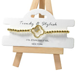 105224, CLOVER PAVE CRYSTAL RHINESTONE ACCENT STAINLESS STEEL BEADED STRETCH BRACELET