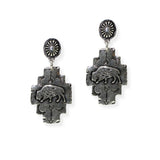 105227, WESTERN ENGRAVED BUFFALO METAL DANGLE EARRING