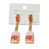 105249, VALENTINES DAY HEART CHAMPAGNE BOTTLE ENAMEL DANGLE EARRING