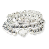 105251, CLOVER ACCENT FRESHWATER PEARL WITH BEAD MULTI LAYERED STRETCH BRACELET