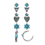 105253, WESTERN THEME STEERHEAD &HEART TURQUOISE STONE STUD EARRING SET