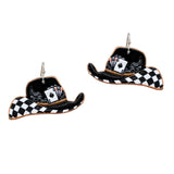 105258, WESTERN POKER CARD PRINT COWBOY HAT FAUX LEATHER DANGLE EARRING