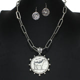 105274, WESTERN HORSE ENGRAVED COIN METAL PENDANT NECKLACE