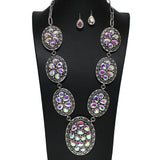 105279, WESTERN RHINESTONE ACCENT OVAL SHAPE LONG STATEMENT NECKLACE