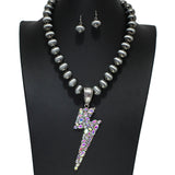105282, WESTERN RHINESTONE LIGHTNING BOLT WITH BALL BEADED NECKLACE