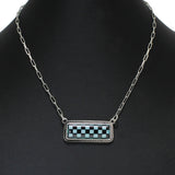 105293, GLITTER CHECKERED PRINT RECTANGLE NECKLACE