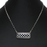 105293, GLITTER CHECKERED PRINT RECTANGLE NECKLACE