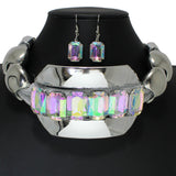 105298, GEOMETRIC RHINESTONE ACCENT PLASTIC LIGHTWEIGHT STATEMENT CHOKER NECKLACE
