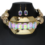 105298, GEOMETRIC RHINESTONE ACCENT PLASTIC LIGHTWEIGHT STATEMENT CHOKER NECKLACE