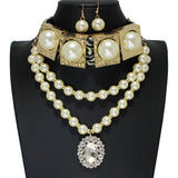 105301, OVAL RHINESTONE CHARM WITH PEARL STRAND LEOPARD CHOKER NECKLACE