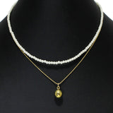 105308, BALL CHARM ACCENT DAINTY DOUBLE LAYERED PEARL BEADED NECKLACE
