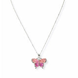 105321, ACETATE STONE WITH CRYSTAL RHINESTONE BUTTERFLY PENDANT NECKLACE