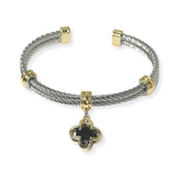 105331, 14K GOLD PLATED, CLOVER CUBIC ZIRCONIA CHARM DESIGNER INSPIRED CUFF BRACELET