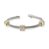105342, SQUARE PAVE CUBIC ZIRCONIA ACCENT DESIGNER INSPIRED CUFF BRACELET
