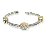 105343, OVAL PAVE CUBIC ZIRCONIA ACCENT DESIGNER INSPIRED CUFF BRACELET
