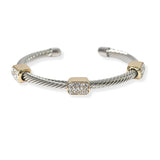 105344, GEOMETRIC PAVE CUBIC ZIRCONIA ACCENT DESIGNER INSPIRED CUFF BRACELET