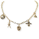 105349, BASEBALL SPORTS THEMED GLOVES, PLAYER AND BASEBALL BAT MULTI CHARM NECKLACE