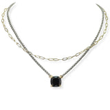105350, 14K GOLD PLATED, GEOMETRIC CUBIC ZIRCONIA ACCENT DOUBLE LAYERED DESIGNER INSPIRED NECKLACE