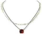 105350, 14K GOLD PLATED, GEOMETRIC CUBIC ZIRCONIA ACCENT DOUBLE LAYERED DESIGNER INSPIRED NECKLACE